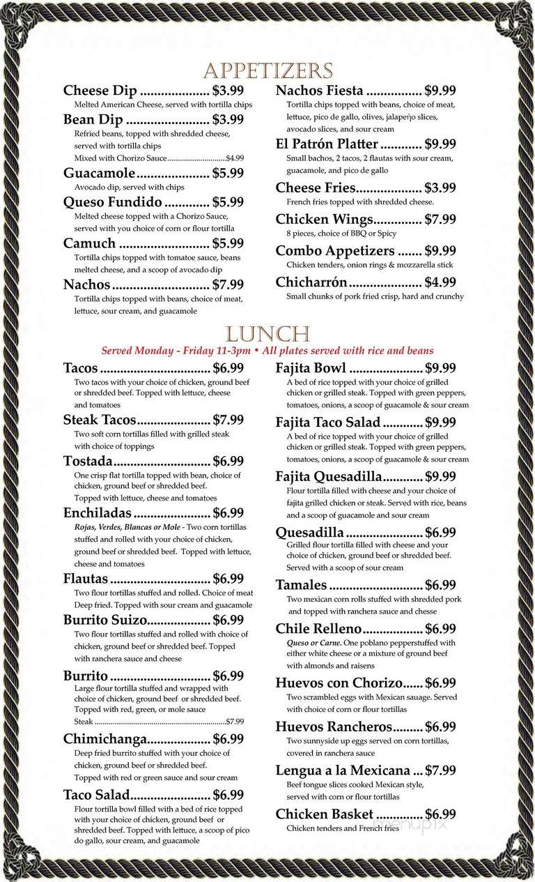 El Patron Mexican Grill and Bar - Appleton, WI menu_pic