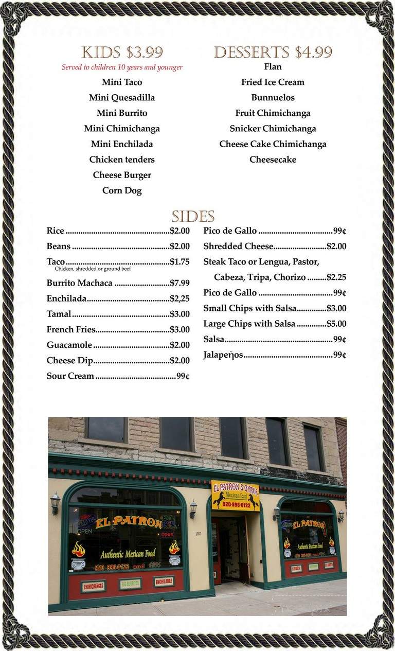 El Patron Mexican Grill and Bar - Appleton, WI menu_pic