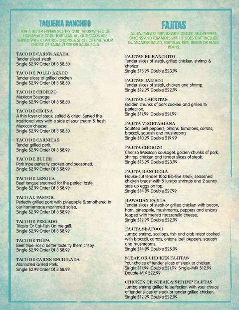 El Ranchito Bar and Grill - Huntington, WV menu_pic