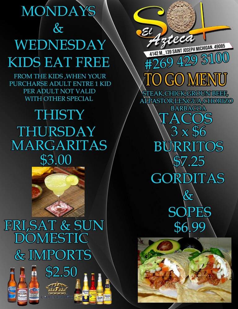 El Sol Azteca - St Joseph, MI menu_pic