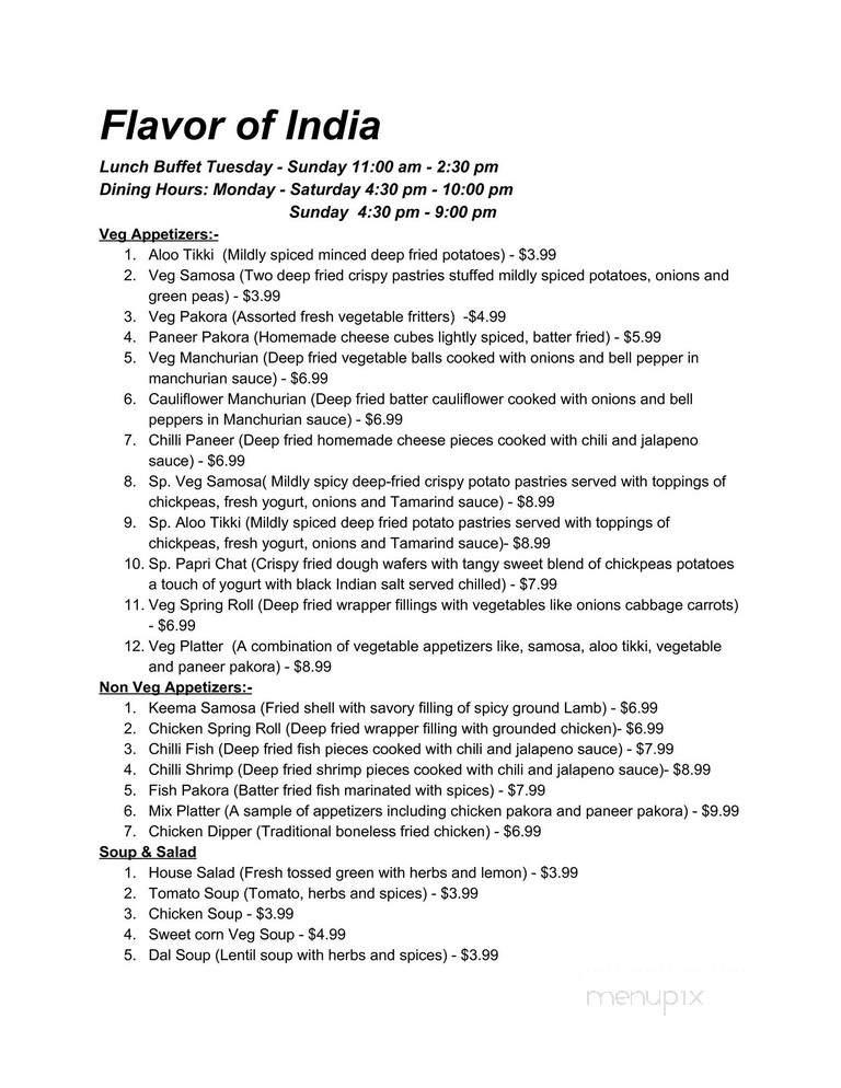 Flavor of India - Springfield, IL menu_pic