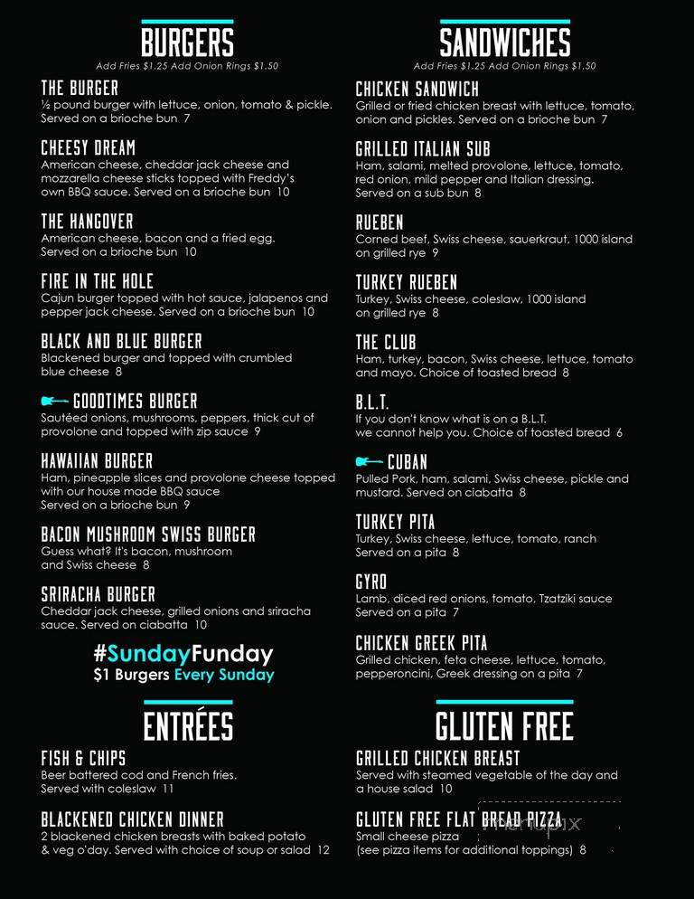 Freddy's Bar - Clinton Township, MI menu_pic