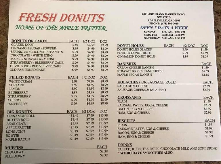 Fresh Donuts - Buda, TX menu_pic