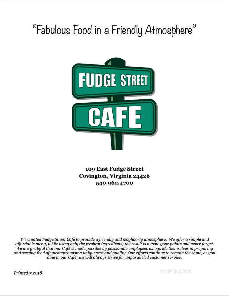 Fudge Street Cafe - Covington, VA menu_pic