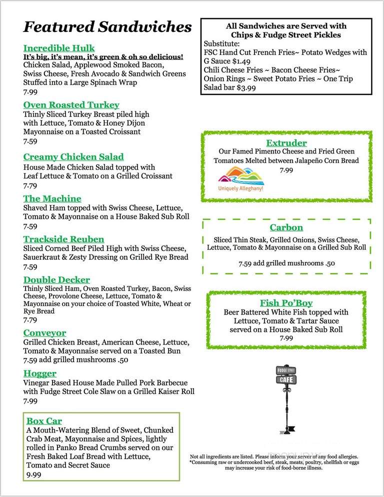 Fudge Street Cafe - Covington, VA menu_pic