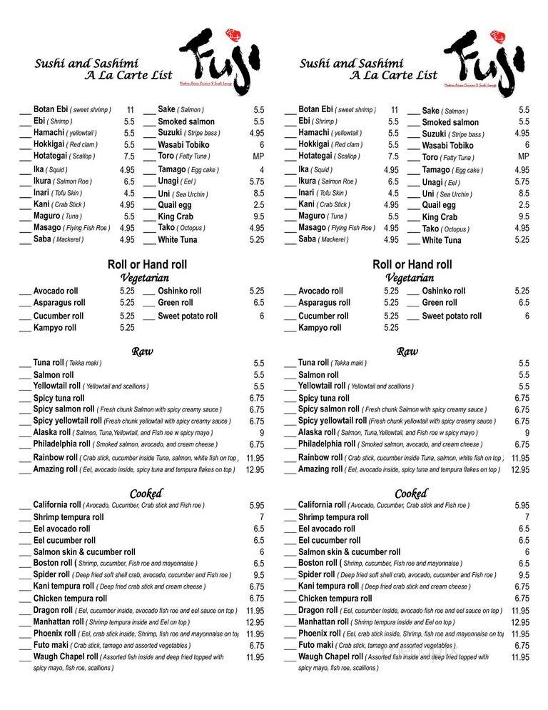 Fuji Modern Asian Cuisine & Sushi Lounge - Gambrills, MD menu_pic