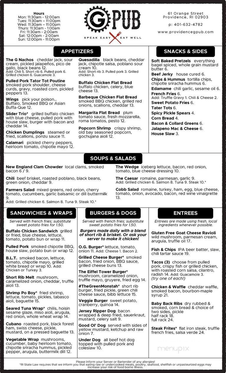 G Pub - Providence, RI menu_pic