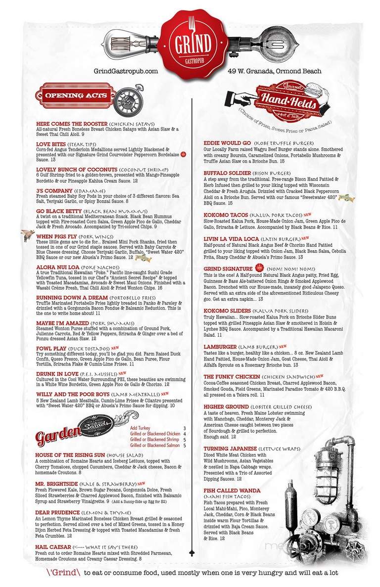 Grind Gastropub and Kona Tiki Bar - Ormond Beach, FL menu_pic