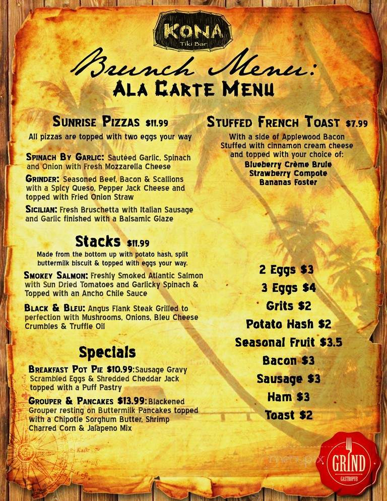 Grind Gastropub and Kona Tiki Bar - Ormond Beach, FL menu_pic