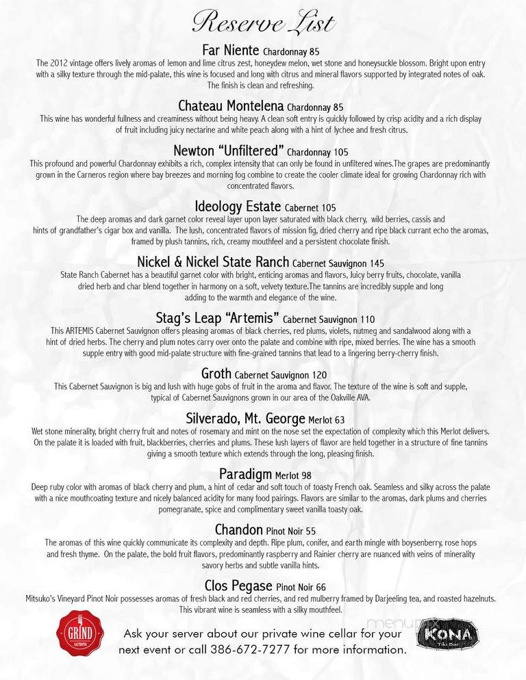Grind Gastropub and Kona Tiki Bar - Ormond Beach, FL menu_pic