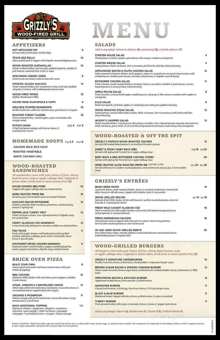 Grizzly's Wood Fire Grill - Plymouth, MN menu_pic