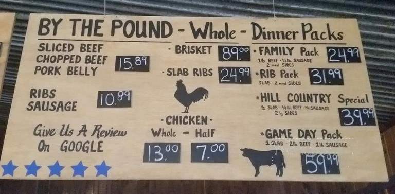 Hill Country BBQ - Hemptead, TX menu_pic