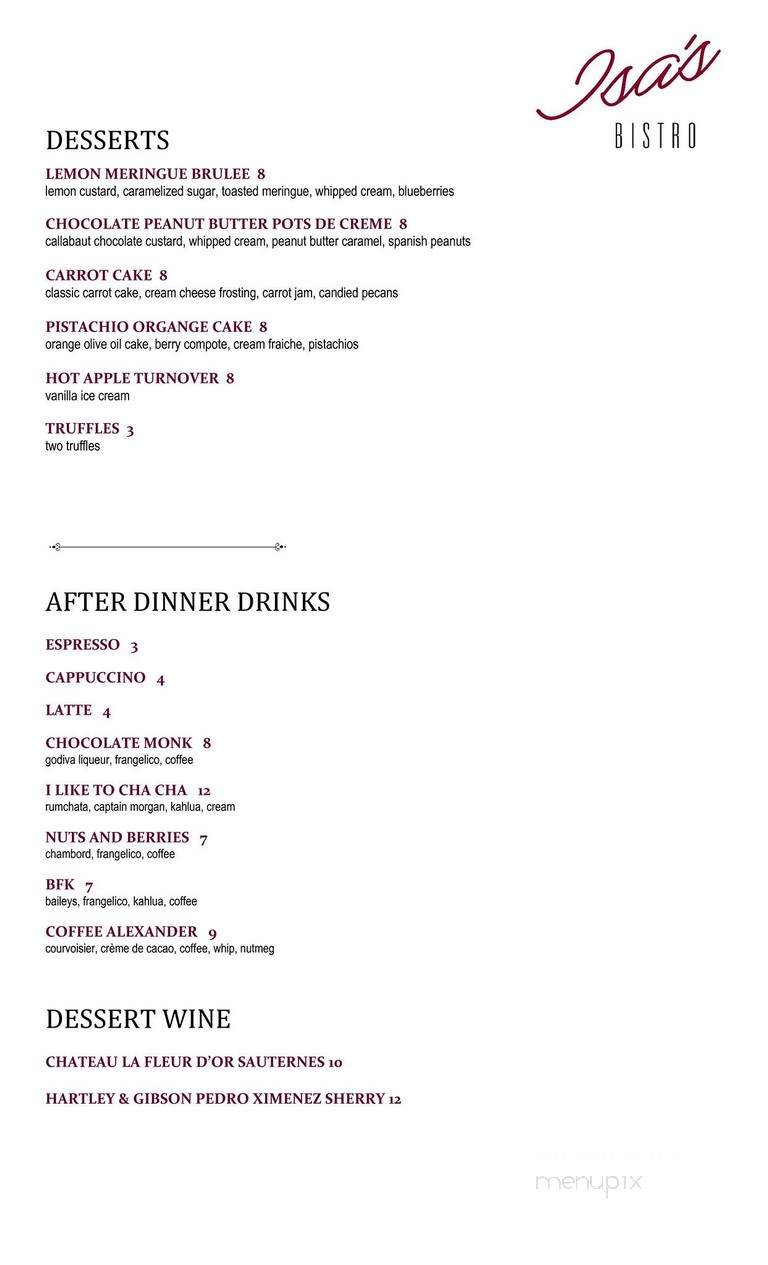 Isa’s French Bistro - Asheville, NC menu_pic