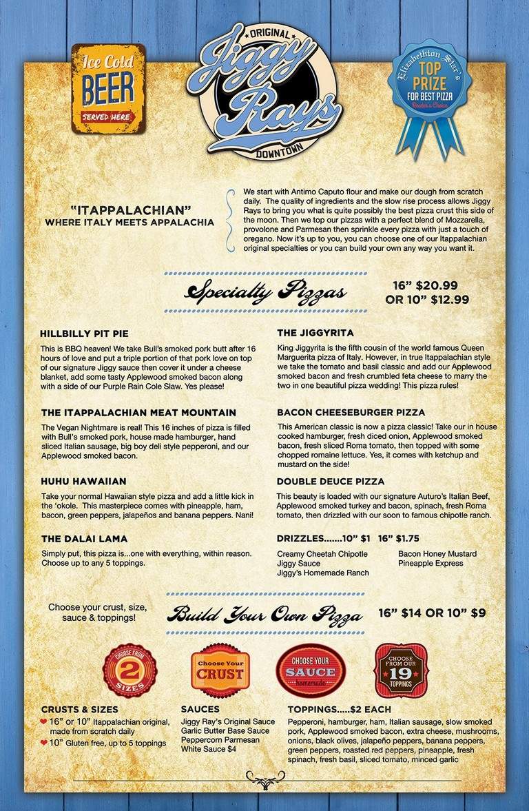 Jiggy Ray's - Elizabethton, TN menu_pic