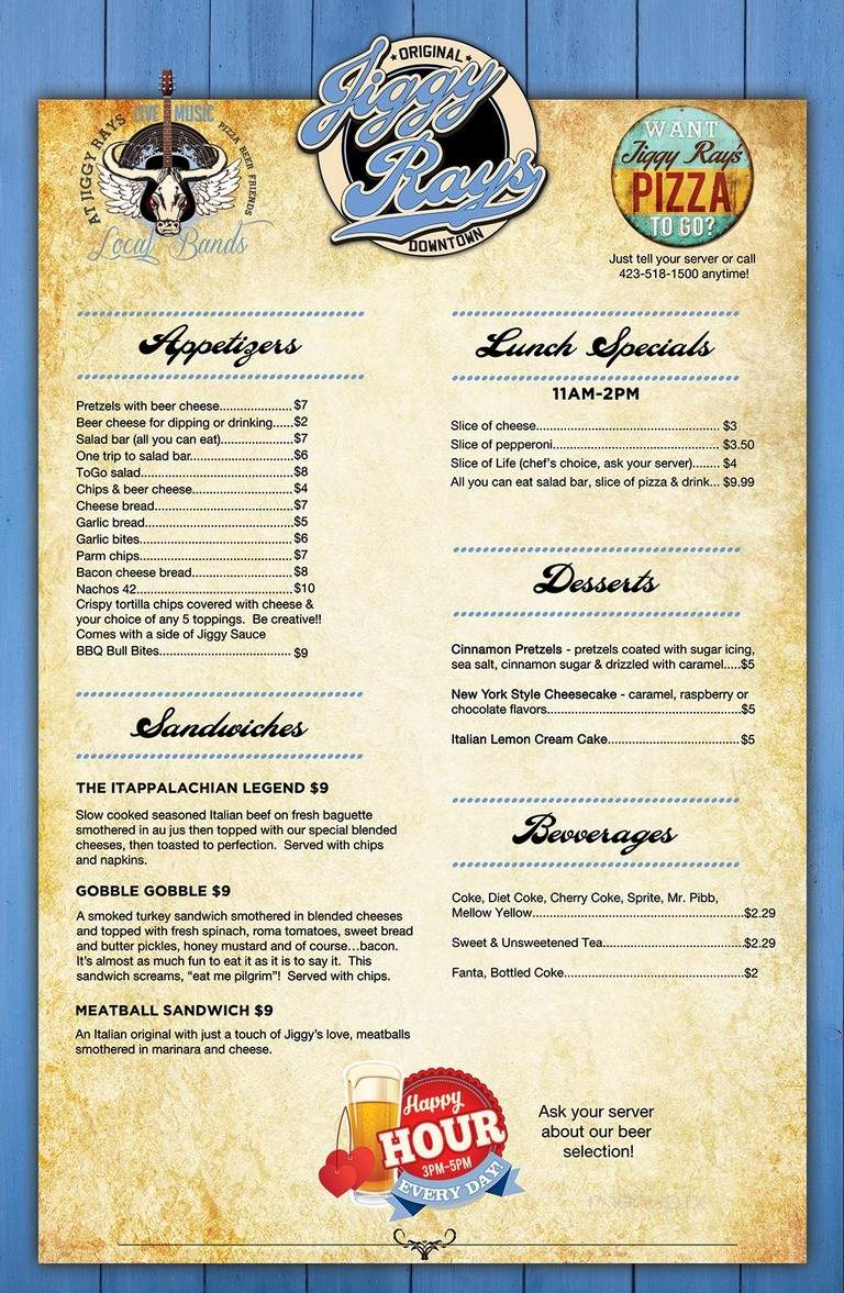 Jiggy Ray's - Elizabethton, TN menu_pic