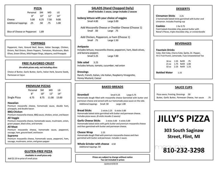Jilly's Pizza - Flint, MI menu_pic