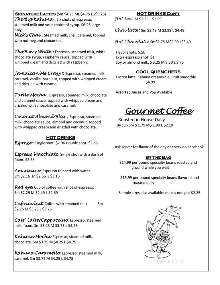 Kahuna Coffee - Howell, MI menu_pic