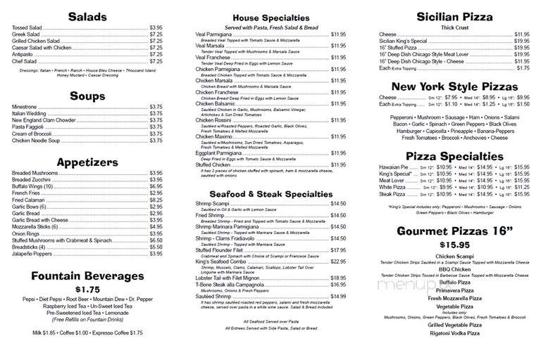 Kings Pizza - Clarksburg, WV menu_pic