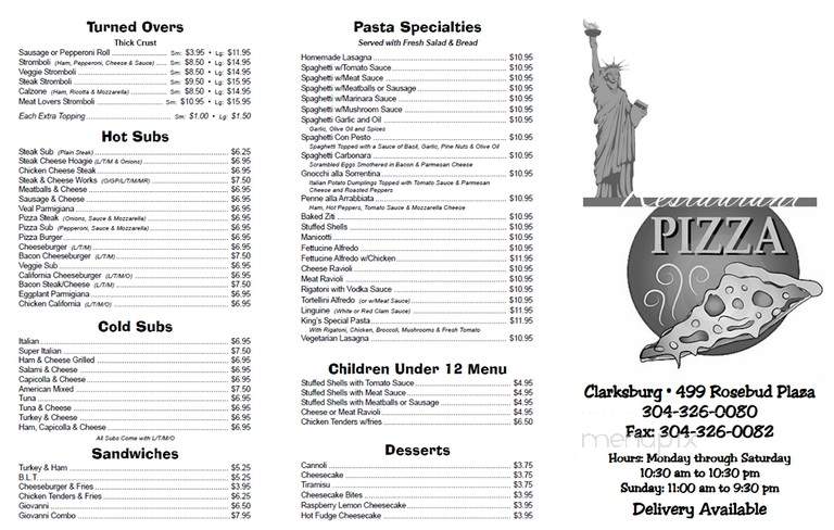 Kings Pizza - Clarksburg, WV menu_pic