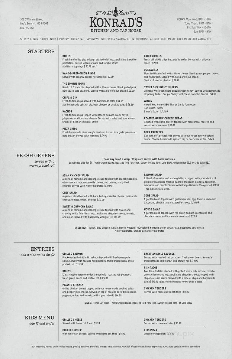Konrad's Kitchen and Tap House - Lees Summit, MO menu_pic