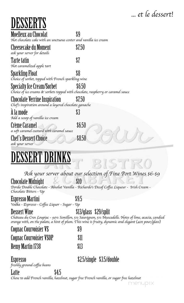 La Cour Denver's Art Bar - Denver, CO menu_pic