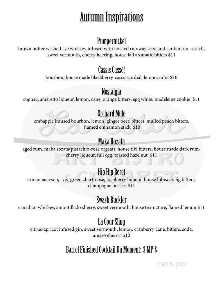 La Cour Denver's Art Bar - Denver, CO menu_pic