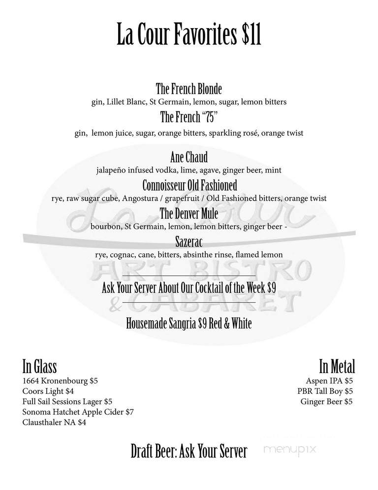 La Cour Denver's Art Bar - Denver, CO menu_pic