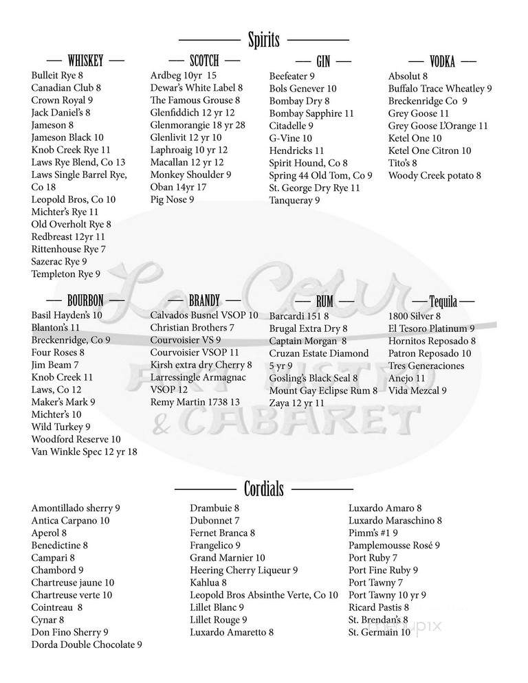 La Cour Denver's Art Bar - Denver, CO menu_pic