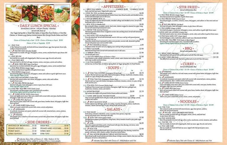 Lai Thai Cuisine - Voorhees Township, NJ menu_pic