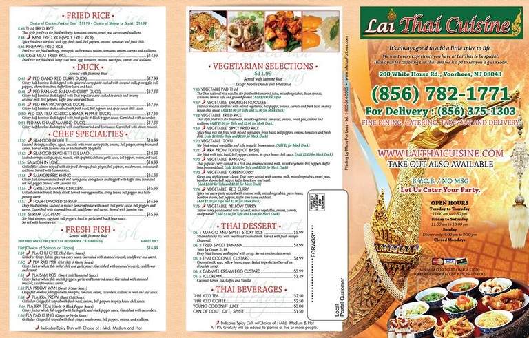 Lai Thai Cuisine - Voorhees Township, NJ menu_pic
