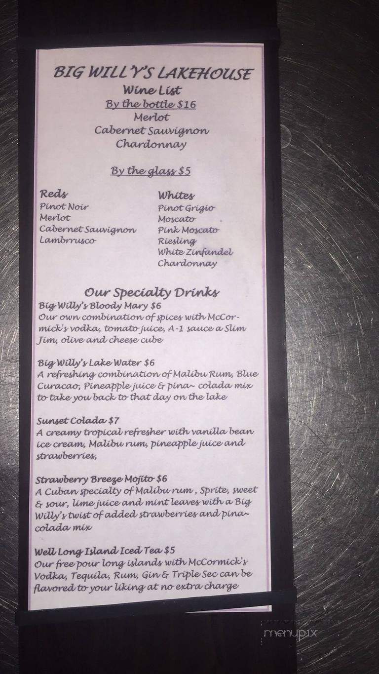 Lakeside Tavern Food & Spirits - Cloverdale, IN menu_pic