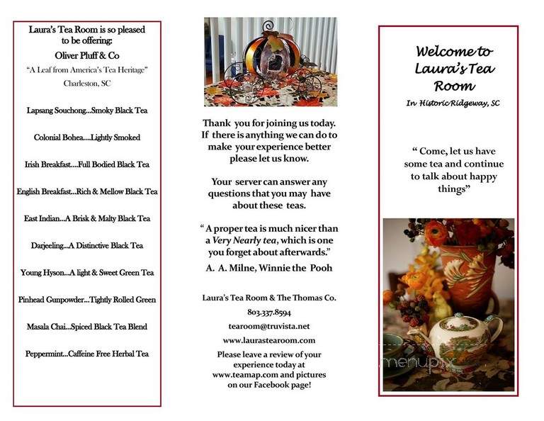 Laura's Tea Room - Ridgeway, SC menu_pic