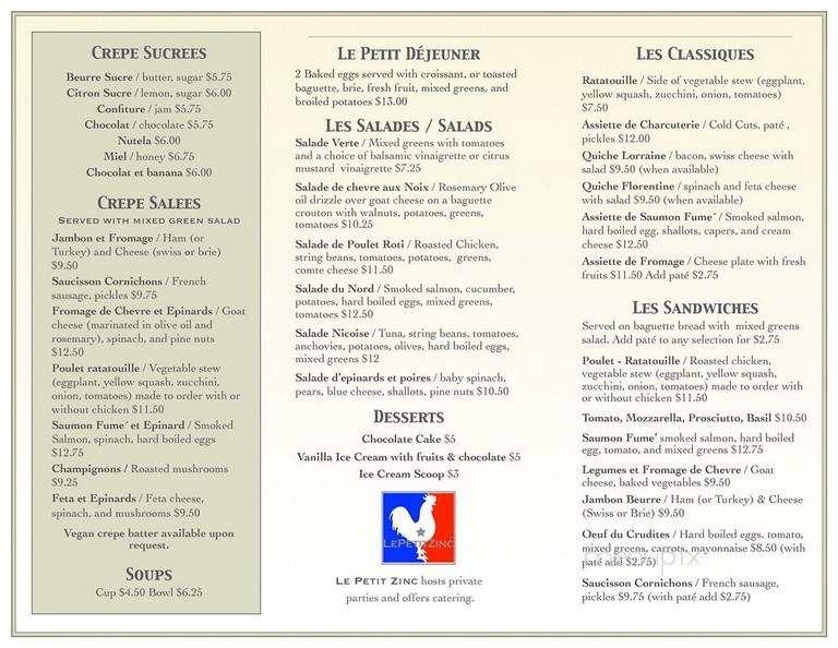 Le Petit Zinc - Detroit, MI menu_pic