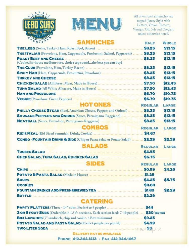 Lebo Subs - Pittsburgh, PA menu_pic
