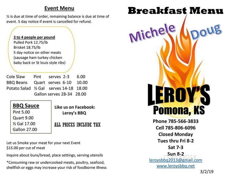 Leroy's - Pomona, KS menu_pic