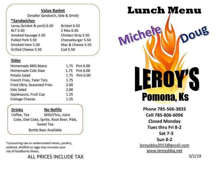 Leroy's - Pomona, KS menu_pic