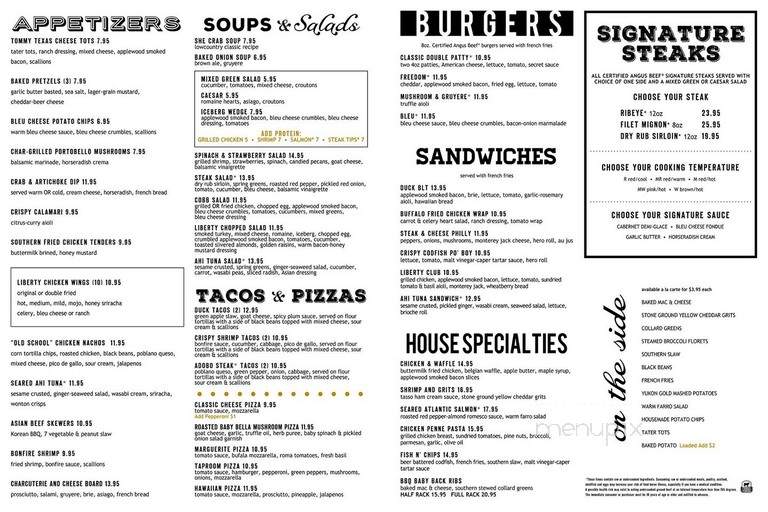 Menu of Liberty Tap Room & Grill in Irmo, SC 29063