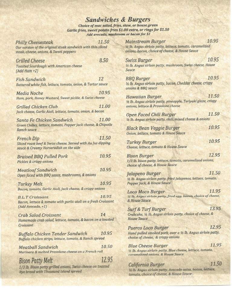 Mainstream Bar & Grill - Poway, CA menu_pic