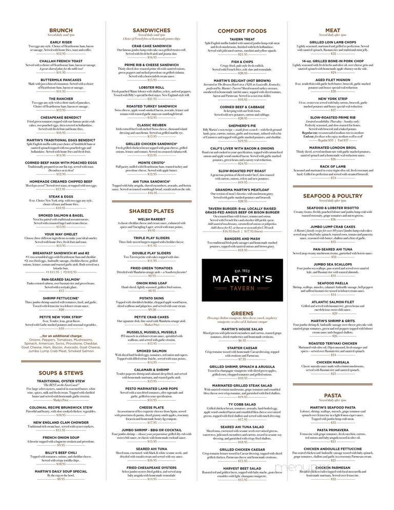 Martin's Tavern - Garrett, IN menu_pic