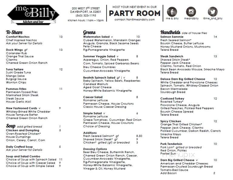 Me & Billy - Davenport, IA menu_pic