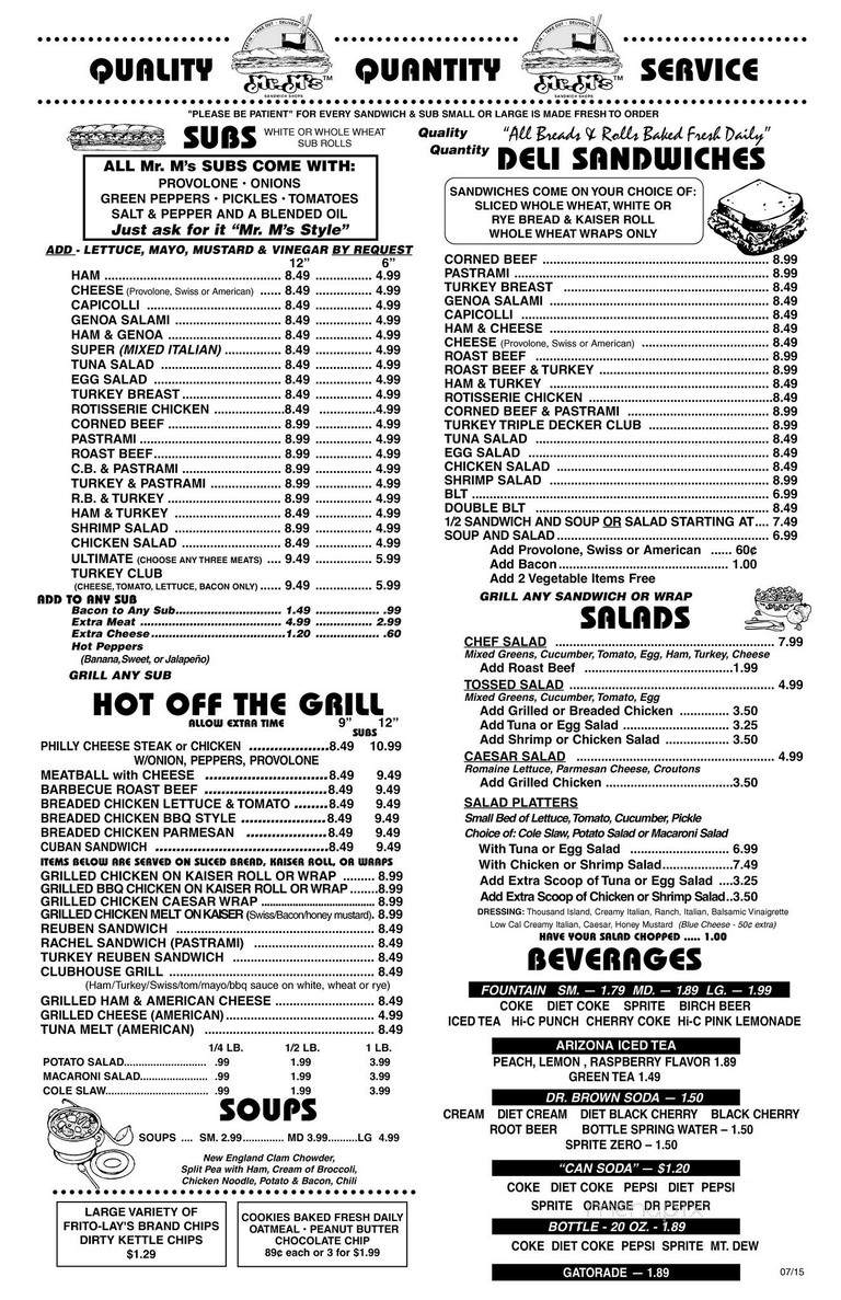 Mr. M's Sandwich Shops - Davie, FL menu_pic