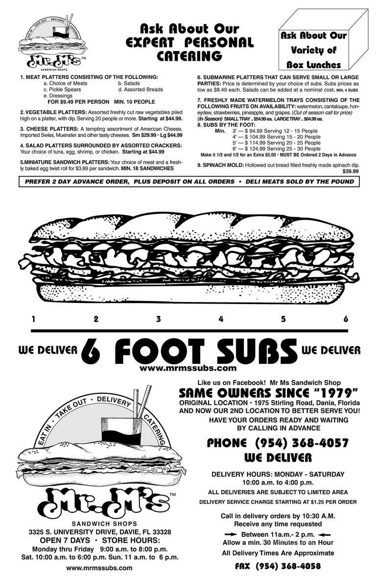 Mr. M's Sandwich Shops - Davie, FL menu_pic