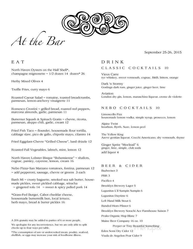Nebo Lodge & Restaurant - North Haven, ME menu_pic