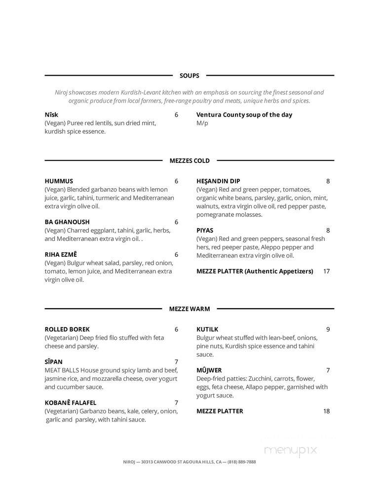 Niroj Levant Cuisine - Agoura Hills, CA menu_pic