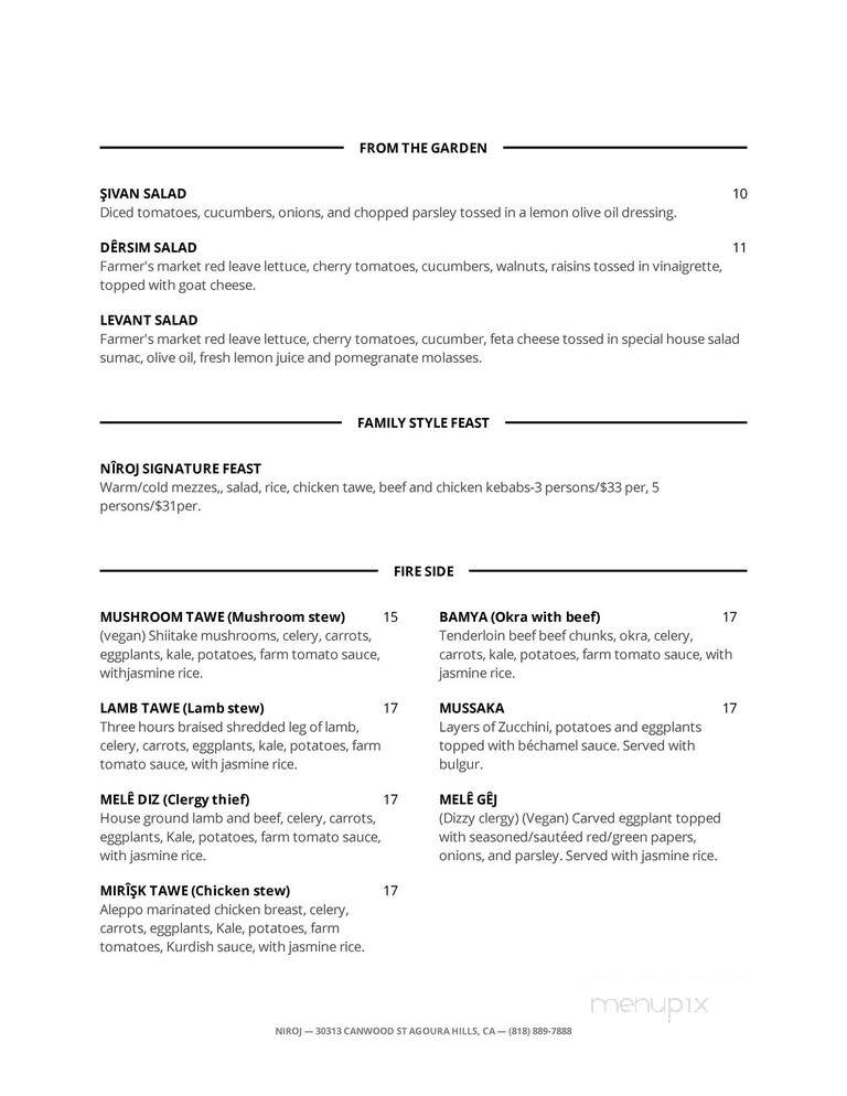 Niroj Levant Cuisine - Agoura Hills, CA menu_pic