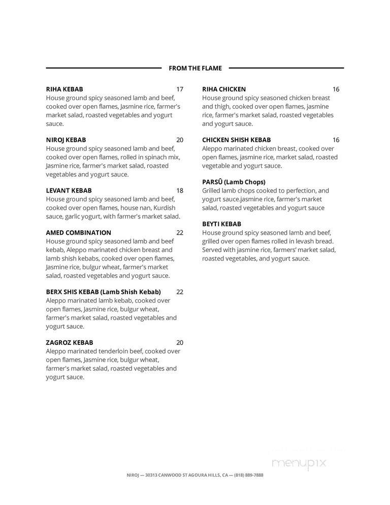 Niroj Levant Cuisine - Agoura Hills, CA menu_pic