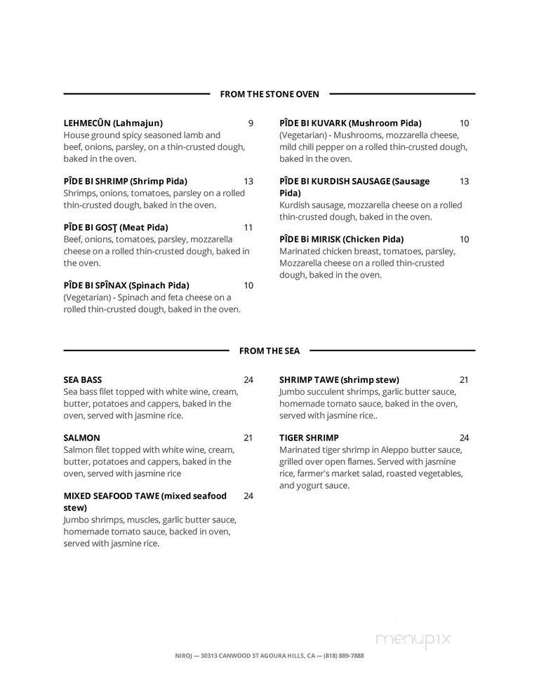 Niroj Levant Cuisine - Agoura Hills, CA menu_pic