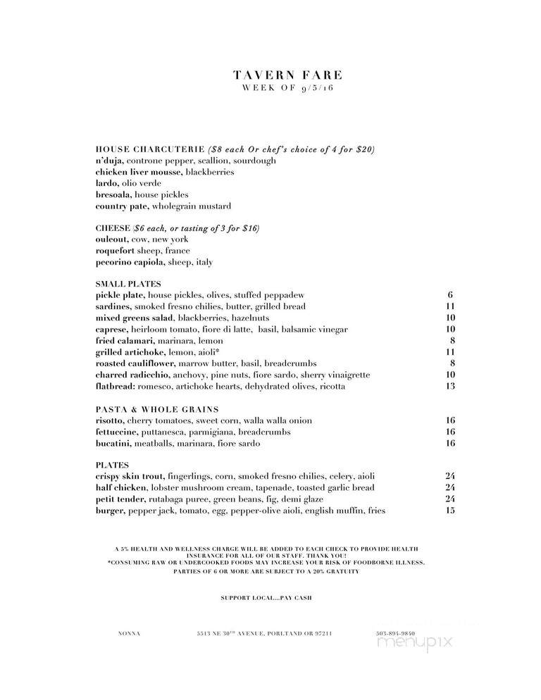 Nonna - Portland, OR menu_pic