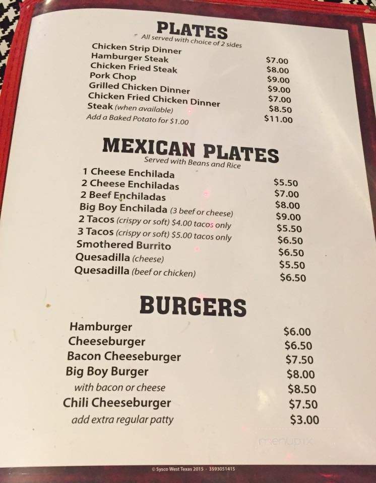 Olney Cafe - Olney, TX menu_pic