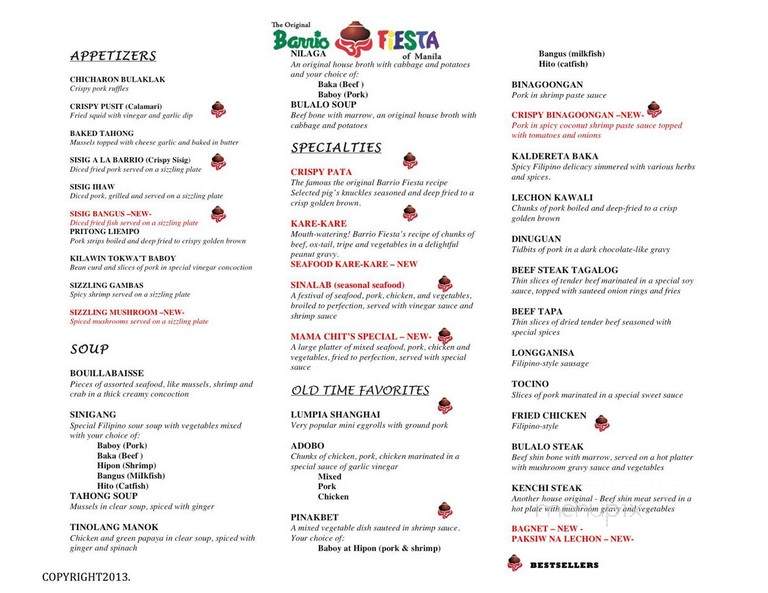 Original Barrio Fiesta of Manila - North Hills, CA menu_pic